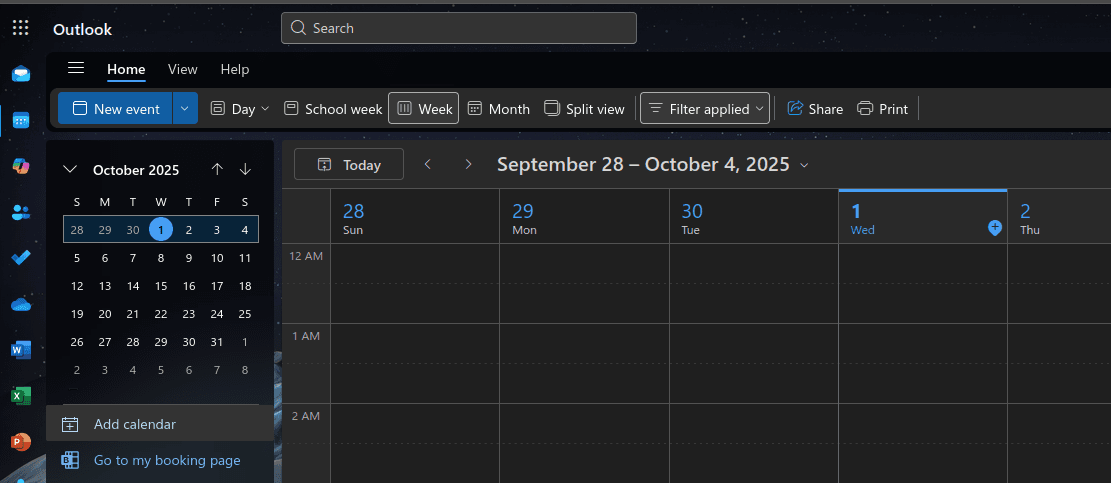 Outlook calander page with 'Add calendar' button highlighted