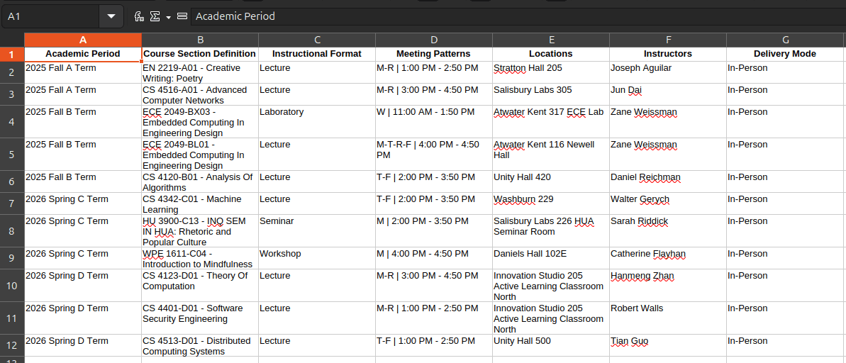 Example exported Excel file